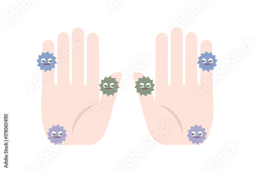 バイキンやウイルスのついた手のひらのイラスト