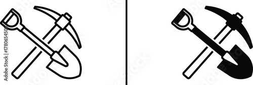 Shovel and Pickaxe Icon – Mining Tools and Construction Symbol