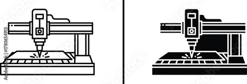 CNC Machine Illustration – Laser Cutting and Industrial Automation Icon