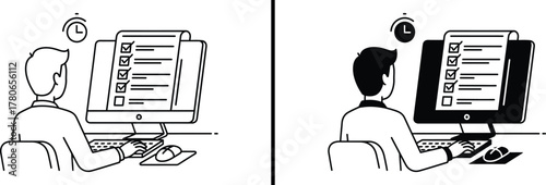 Person Working on Computer with Task List – Productivity Illustration