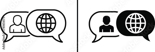Global Communication Icon – Chat with World and User Symbol
