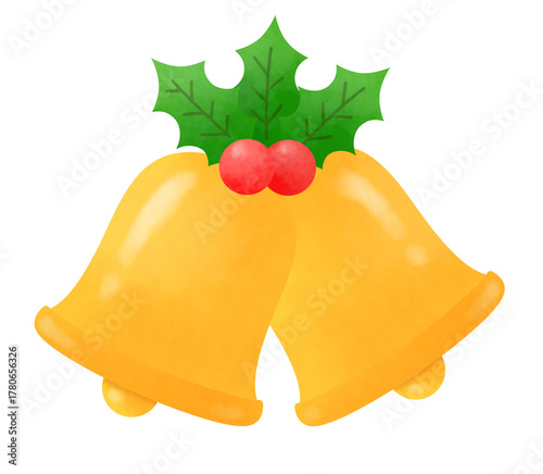 ヒイラギが付いたクリスマスのベル
