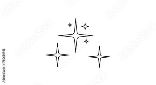 Sparkling Star Icon Set Simple outline design for web and app elements, featuring glittery star shapes