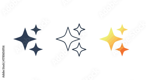 Sparkling Star Icons A Trio of Celestial Icons Representing Brilliance and Radiance