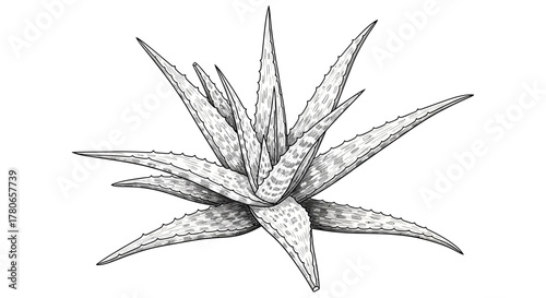 Hand-Drawn Aloe Vera Plant Illustration for Beauty and Wellness Concepts