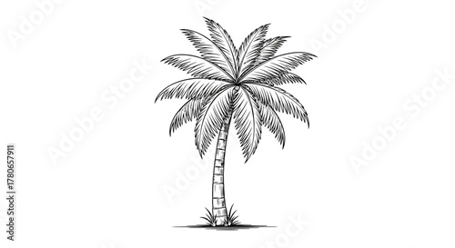 Illustration of a Palm Tree in Black and White Sketch Drawing Style