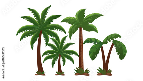 Tropical Oasis: A vibrant cluster of diverse palm trees, showcasing their unique forms and lush foliage, creating a tropical oasis. 