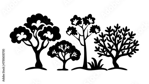 Silhouette of Trees: A striking silhouette of various tree forms creates a visually appealing scene, showcasing the intricate detail and unique shapes found in the natural world.