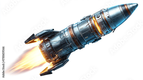 Fototapeta Naklejka Na Ścianę i Meble -  Rocket, glowing futuristic isolated on white background