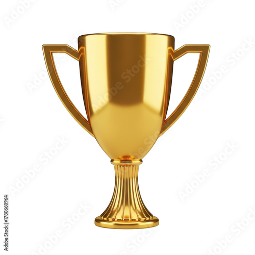 Golden Trophy Cup with Ribbed Base and Handles on Background award isolated on a transparent background