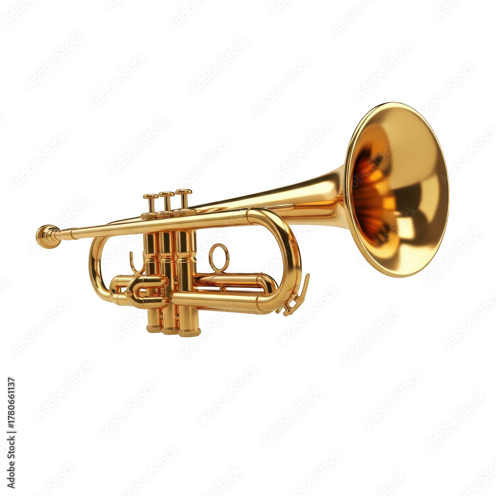 Obraz premium Golden Trumpet Musical Instrument with Valves and Bell on a Background brass instrument sound isolated on a transparent background