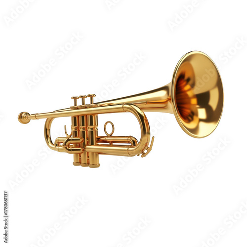 Golden Trumpet Musical Instrument with Valves and Bell on a Background brass instrument sound isolated on a transparent background