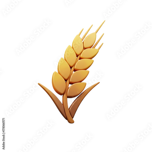 Golden Wheat Ear Icon with Brown Leaves on Background Keywords: wheat, grain, cereal, agriculture, harvest, food, golden, yellow, brown, stalk, plant isolated on a transparent background