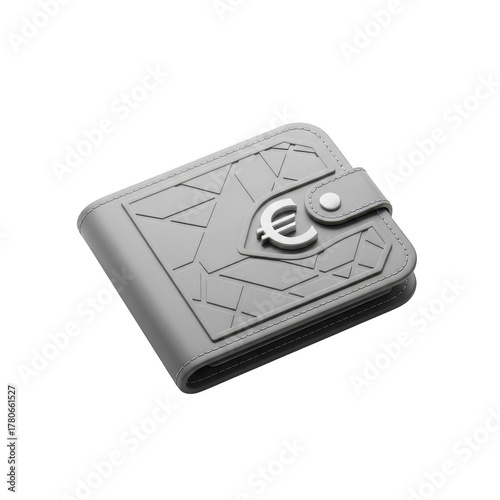 Gray 3D Wallet with Embossed Geometric Pattern and Euro Symbol money finance isolated on a transparent background
