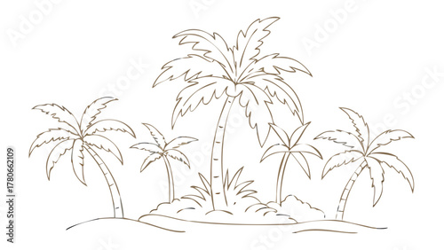 Tropical Island Illustration: An inviting illustration that evokes tranquility and relaxation with a group of palm trees standing on a small island