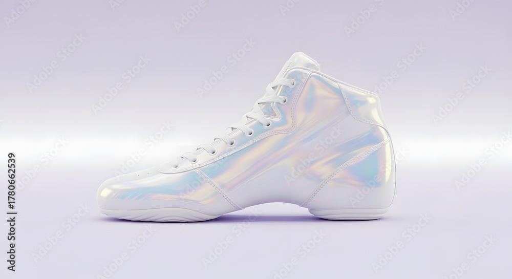 Naklejka premium Shiny Holographic White Dance Shoe on Pastel Background