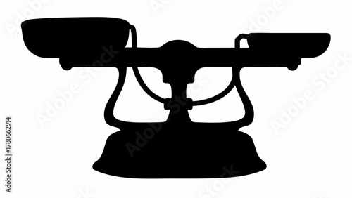 Silhouette of a vintage balance scale with two pans for measuring weight and equilibrium of items