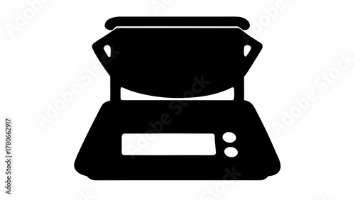 Illustration of a black digital scale with a display and two round buttons on a white background
