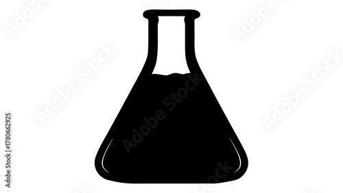 Black silhouette of erlenmeyer flask filled with liquid for science and laboratory experiments shown here