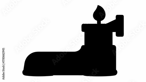 Illustration of a hanukkah menorah with a single candle in black silhouette on a white background