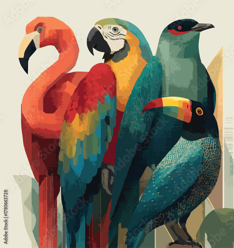 Tropical Parrots in Jungle Illustration