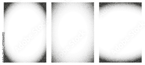 Set of vertical black gradient background with old film texture. Realistic transparent overlays with gritty and noise. Grainy vignette frames. Vector distressed retro movie or photo negative effect