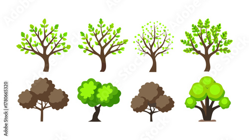Varied Tree Collection: A collection of stylized trees in diverse shapes and forms, showcasing the variety of nature's arboreal inhabitants.