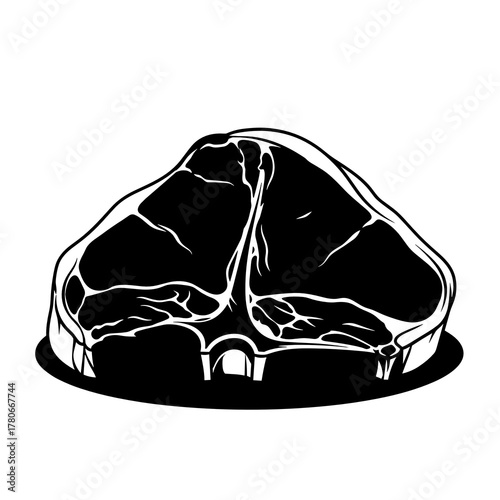 Illustration of raw beef steak with marbled texture on white background  