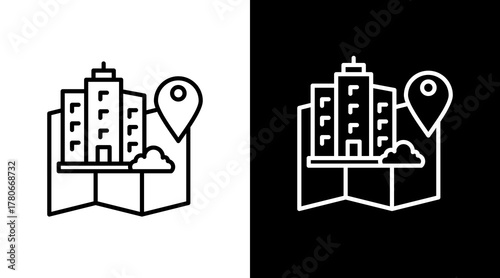 Green City Map  White Icon Set Design