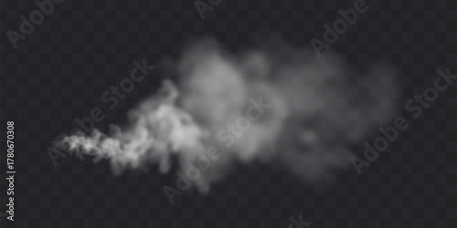 White smoke motion cloud illustration on transparent background. Speed smog vector effect.