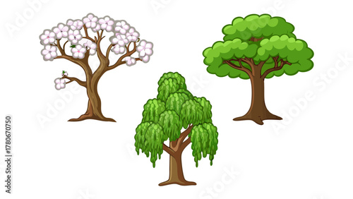 Diverse Trees: A vibrant illustration showcasing three distinct trees, each representing the unique beauty of nature's botanical variety.