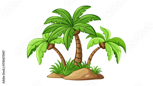 Tropical Oasis: Three lush palm trees thrive, their vibrant green fronds swaying gently, against a serene backdrop, evoking feelings of tropical bliss and paradise.