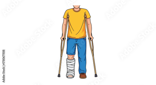 A cartoon illustration of a person with a broken leg and crutches