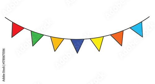 Colorful triangular bunting flags strung on a line simple festive decoration