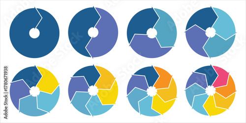 Analyze business growth with compelling circular diagram templates showcasing step-by-step processes and project milestones, offering a visually dynamic presentation tool