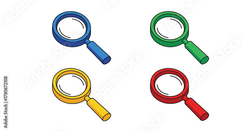 Colorful magnifying glasses displayed in a simple illustrative arrangement