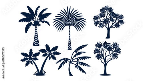 Botanical Silhouettes: An artistic array of diverse tree illustrations, showcasing intricate silhouettes that evoke the serene beauty of the natural world.