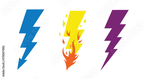 Colorful lightning bolts with flames a vibrant and energetic illustration