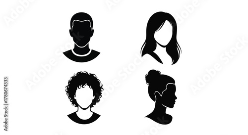 Silhouettes of four diverse people with varying hairstyles and faces