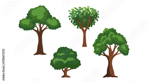 Variety of Tree: Diverse array of vibrant green trees, showcasing a variety of shapes and styles, inviting a refreshing glimpse of nature's beauty and diversity.