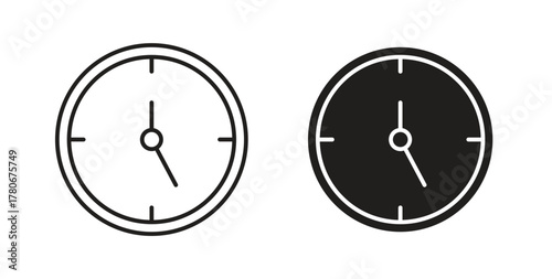 Clock icons with simple flat and thin stroke style