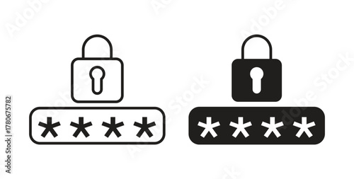 Code lock icons with simple flat and thin stroke style