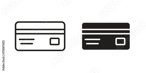 Credit card icons with simple flat and thin stroke style