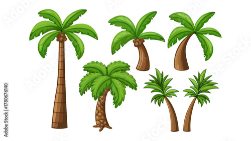 Tropical Paradise Palms: A collection of vibrant palm tree illustrations, each exuding the essence of a tropical getaway, from towering heights to slender forms.