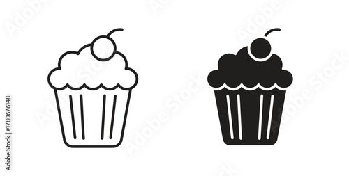 Cupcake icons with simple flat and thin stroke style