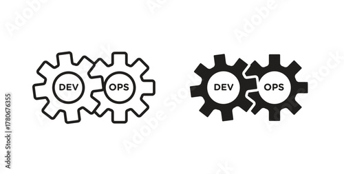 Dev ops icons with simple flat and thin stroke style