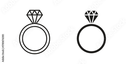 Diamond ring icons with simple flat and thin stroke style