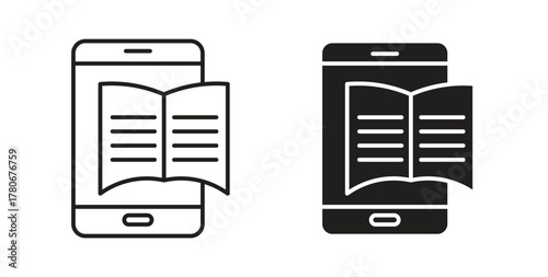 Ebook icons with simple flat and thin stroke style