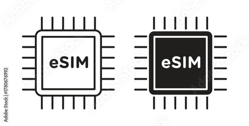 ESIM icons with simple flat and thin stroke style