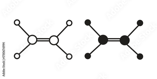 Ethylene molecule icons with simple flat and thin stroke style
